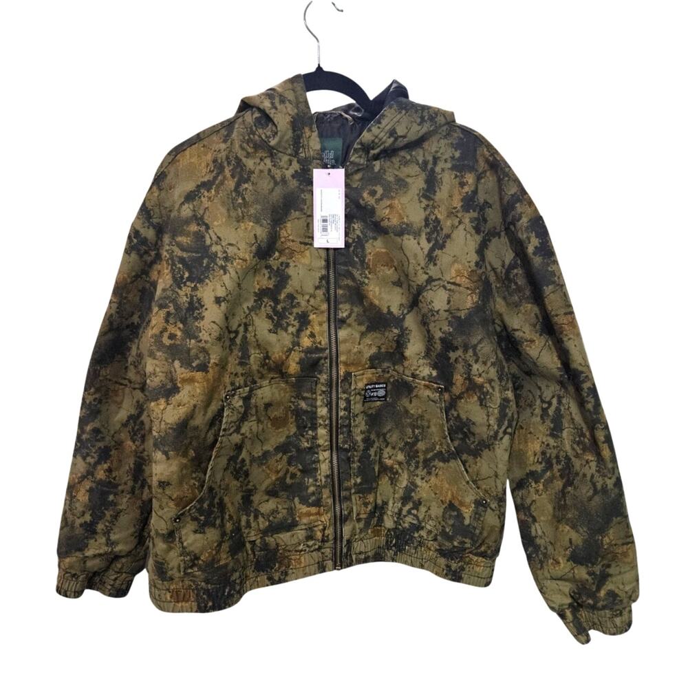 Wild Fable Utility Basics Womens SMALL Jacket Coat Military Green Zip Up Hooded
